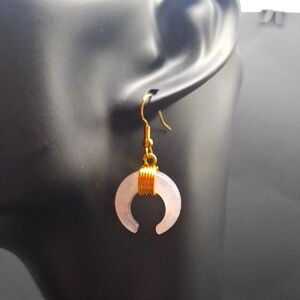 Rose Quartz Crystal Crescent Moon Earrings | Half Moon Jewelry